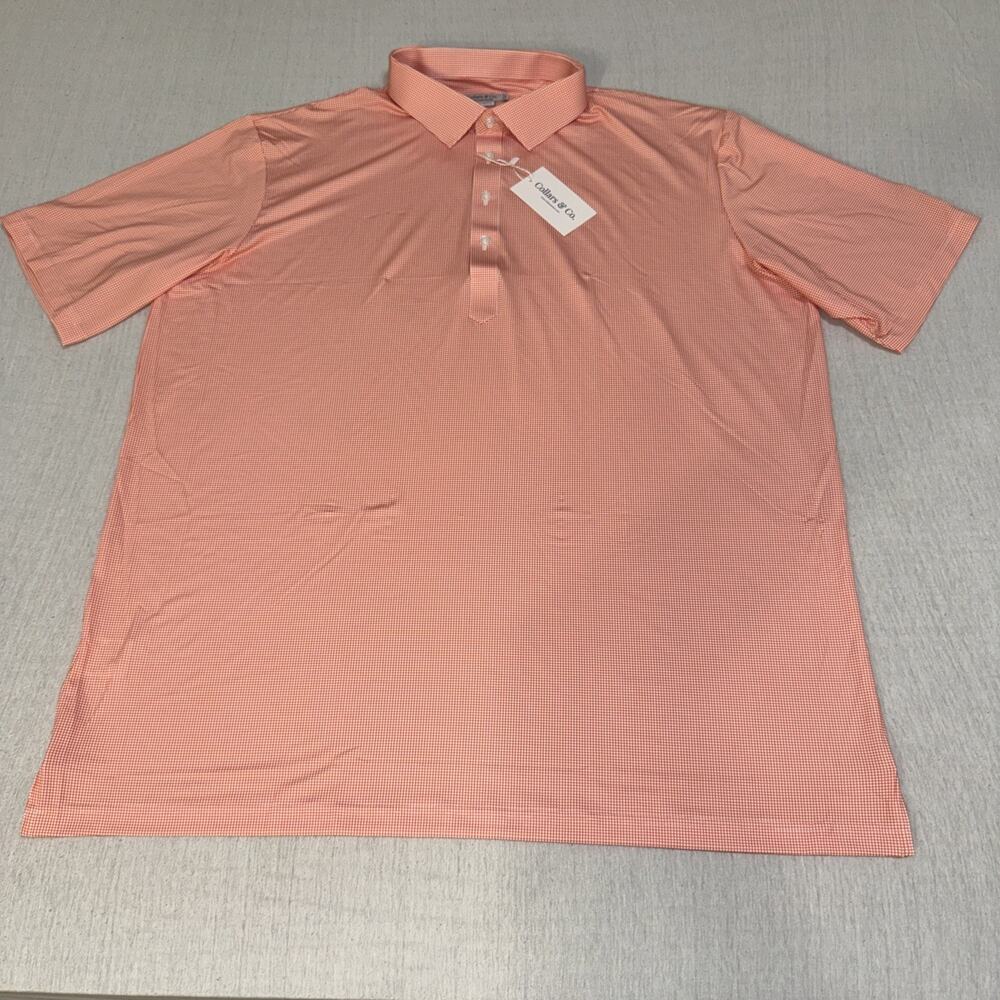 Collars & Co Golf Polo Orange Checks AOP 3XL Featherweight Flex Relaxed NWT